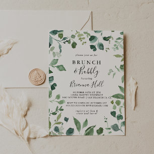 Convite Chá de panela de folhagem de script Brunch e Bubb