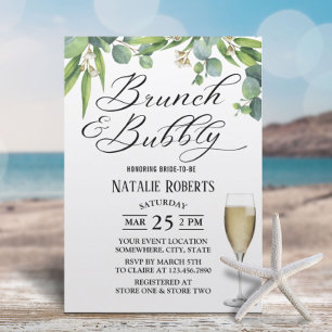 Convite Chá de panela de folhagem elegante Brunch e Bubble