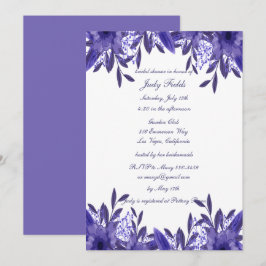 Convite Chá de panela de Folhagem Floral Azul Roxo