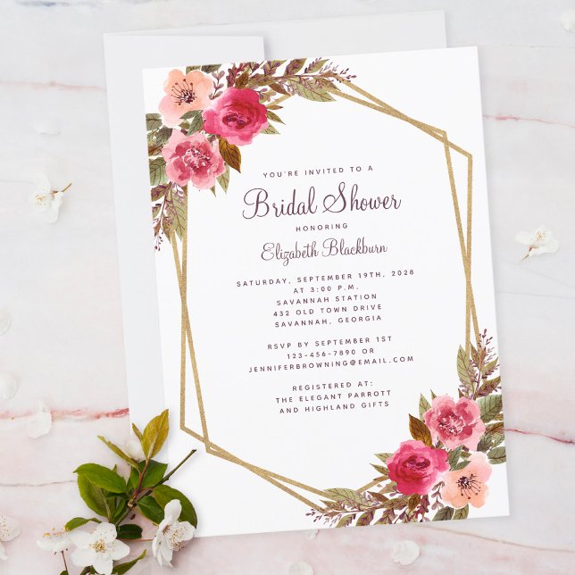 Convite Chá de panela de Folhagem Floral de Aquarela Elega (Elegant Floral Watercolor Foilage Bridal Shower Invitation)