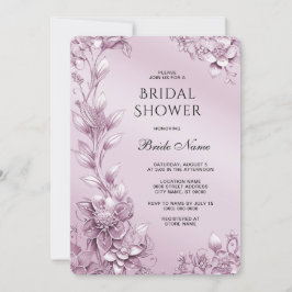 Convite Chá de panela de Folhagem Floral Rosa