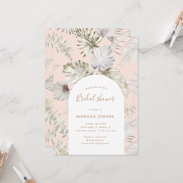 Convite Chá de panela de Folhagem Tropical Silver (Frente/Verso In Situ)