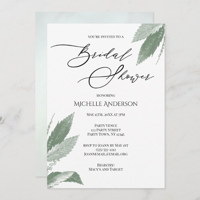 Convite Chá de panela de Folhas Botânicas Verde (Frente/Verso)