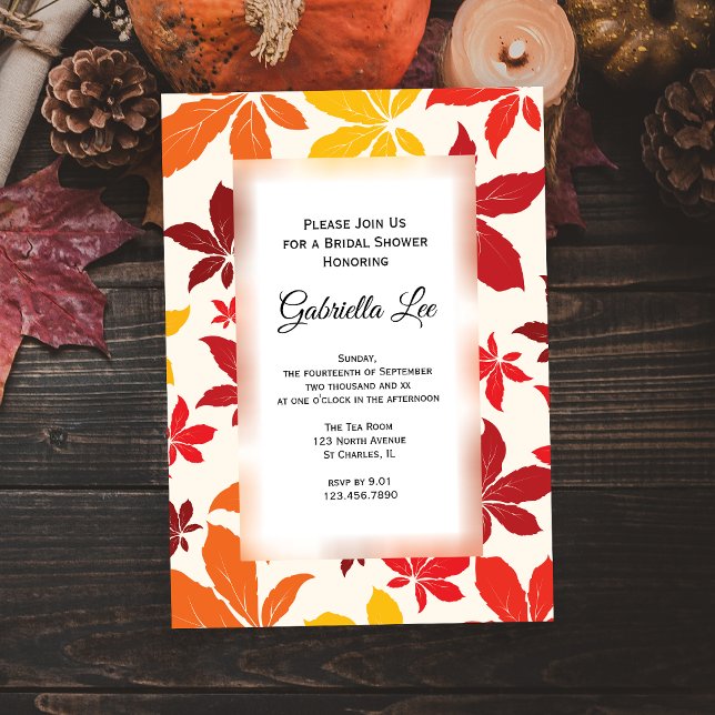 Convite Chá de panela de Folhas Brilhantes (Set a warm seasonal tone for your event with the Bright Fall Leaves Bridal Shower Invitation.)