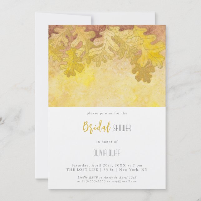 Convite Chá de panela de Folhas de Carvalho do outono (Frente)