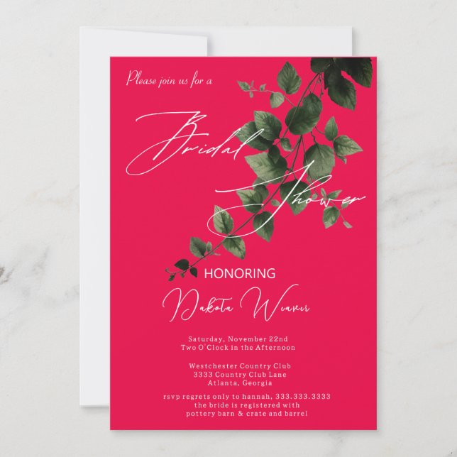 Convite Chá de panela de Folhas de Jardim Selvagem (Frente)