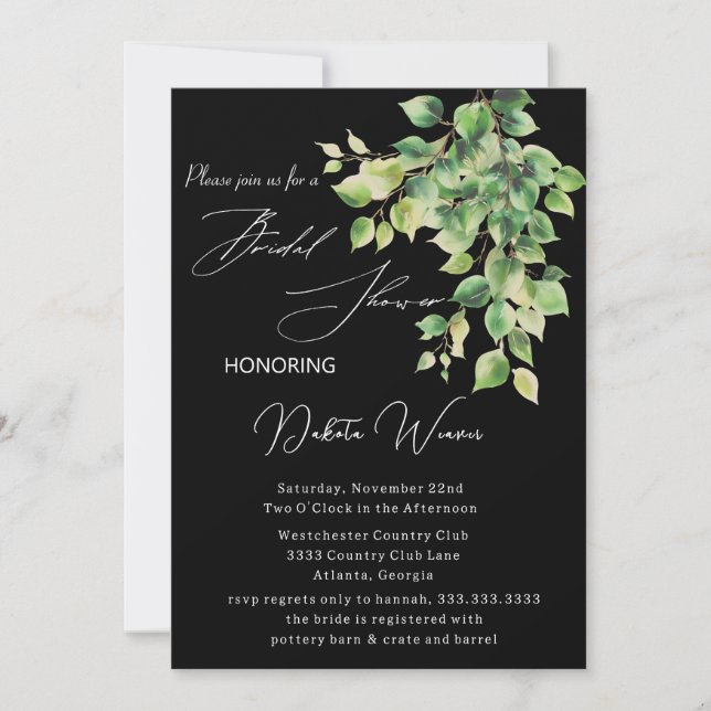 Convite Chá de panela de Folhas de Jardim Selvagem (Frente)