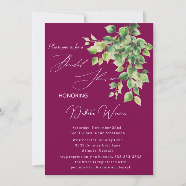 Convite Chá de panela de Folhas de Jardim Selvagem (Frente)