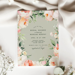 Convite Chá de panela de Folhas Florais de Peony de Creme