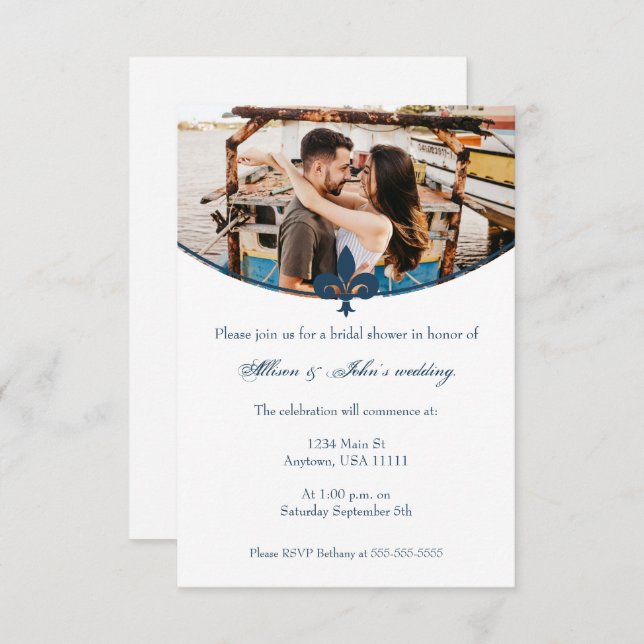 Convite Chá de panela de Foto Azul Escuro de Lis (Frente/Verso)