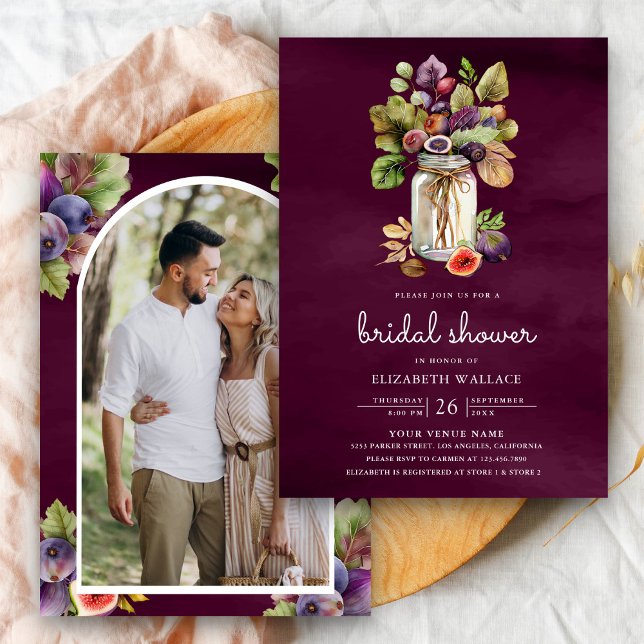 Convite Chá de panela de Foto de Mason Jar Fig Roxo Plum (Criador carregado)