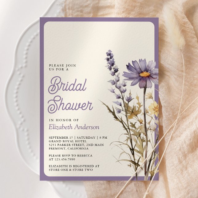Convite Chá de panela de Foto Dusty Purple Boho Wildflower (Criador carregado)
