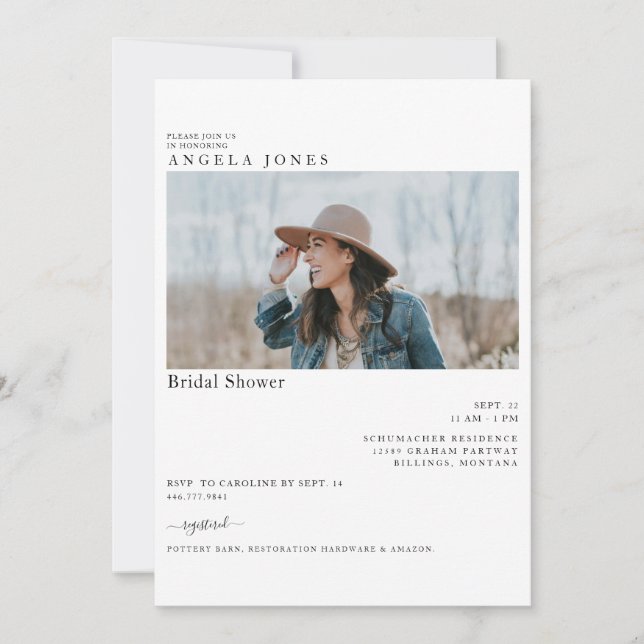 Convite Chá de panela de Fotografia Branca Moderna e Delic (Frente)