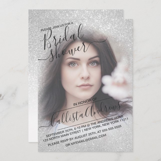 Convite Chá de panela de Fotografia brilhante Elegante Whi (Frente/Verso)