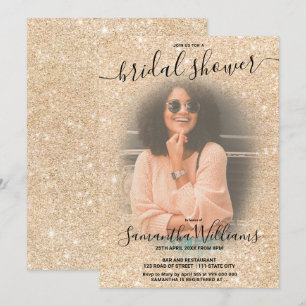 Convite chá de panela de fotografia com brilho dourado mo