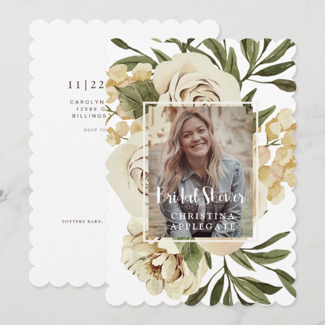 Convite Chá de panela de Fotografia Foliage & Floral Escal (Frente/Verso)