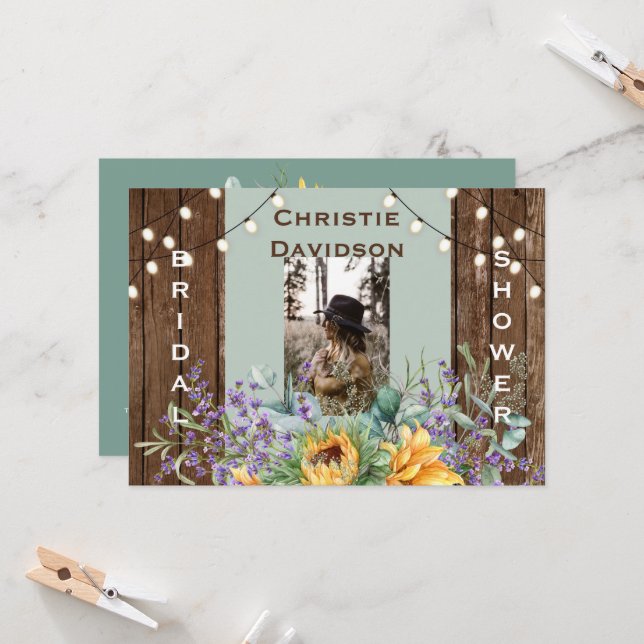 Convite Chá de panela de Fotografias Rustic Sunflower (Frente/Verso In Situ)