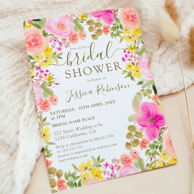 Convite Chá de panela de fotos de jardim de flores silvest (Boho wild flowers garden photo bridal shower invitation)