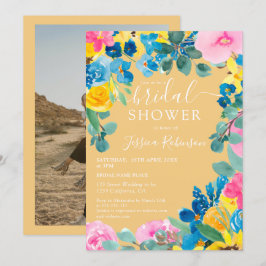 Convite chá de panela de fotos florais Dourado de verão