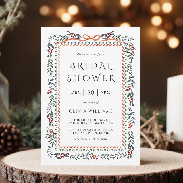 Convite Chá de panela de Frame de Winterberry Vermelho (Criador carregado)