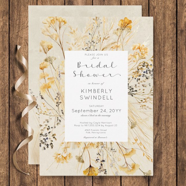 Convite Chá de panela de Frame Floral para Campos de Queda (Rustic Fall Fields Floral Frame Bridal Shower Invitation)