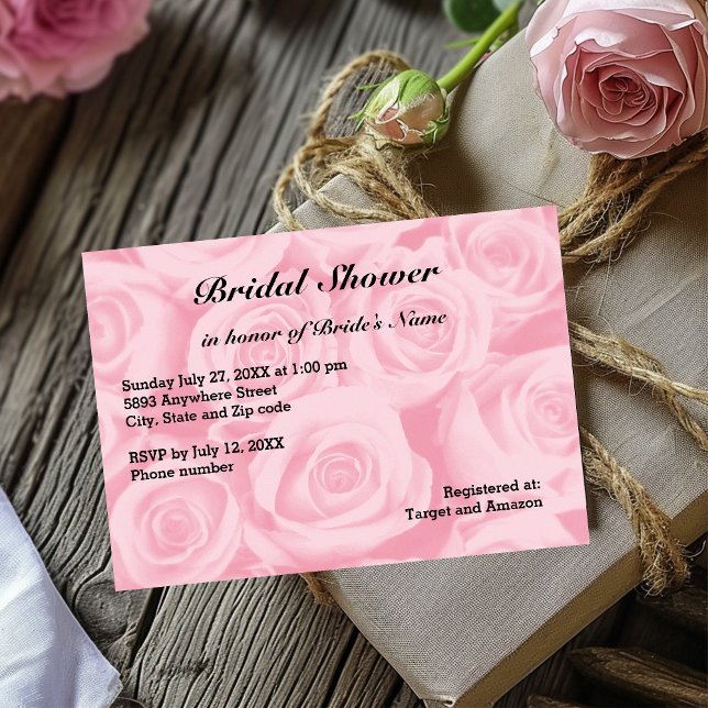 Convite Chá de panela de fundo da Rosa rosa claro (Light Pink Rose Background Bridal Shower Invitation)