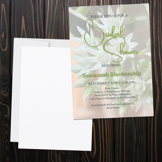 Convite Chá de panela de fundo floral suculento (front and back bridal shower template invitation)