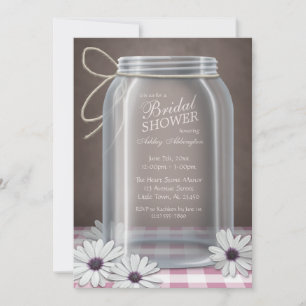 Convite Chá de panela de Gingham de Mason Jar Pink