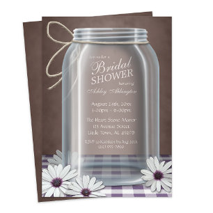 Convite Chá de panela De Gingham De Roxo De Mason