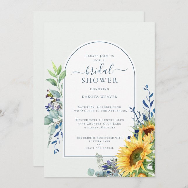 Convite Chá de panela de girassol amarelo-poeirento (Frente/Verso)