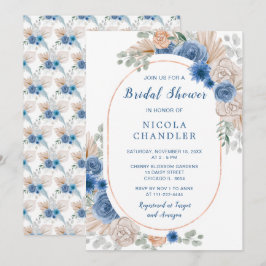 Convite Chá de panela de Grass Boho Pampas Azul