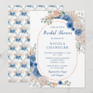 Convite Chá de panela de Grass Boho Pampas Azul