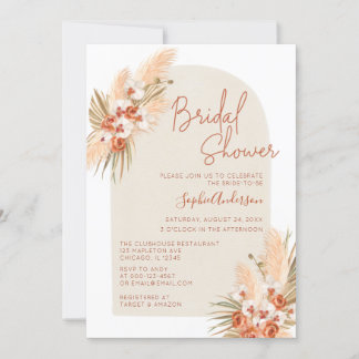 Convite Chá de panela de Grass Boho Terracotta Pampas