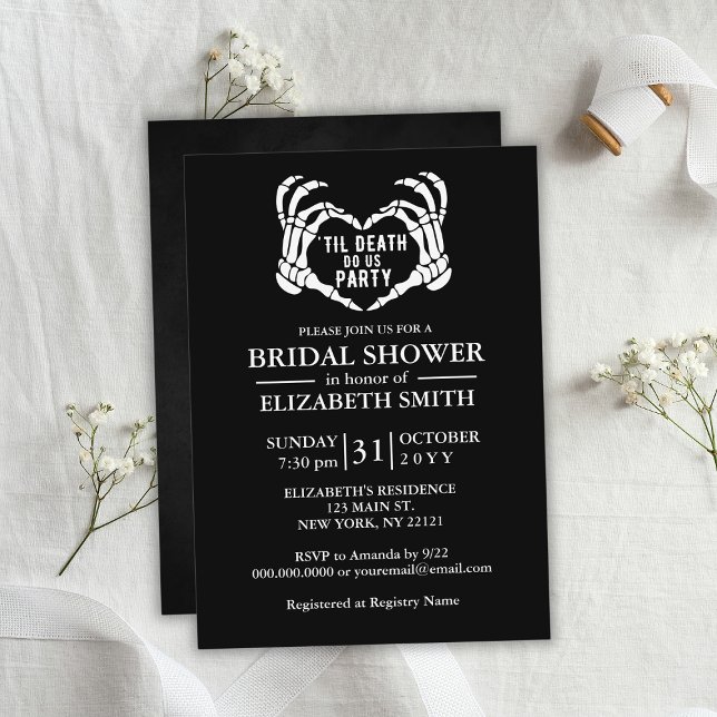 Convite Chá de panela De Halloween - Até a Morte Nos Festa (Til Death Do Us Party Halloween Bridal Shower Invitation
)