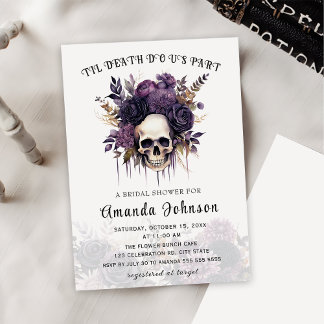 Convite Chá de panela de Halloween Floral Gótico-Crânio