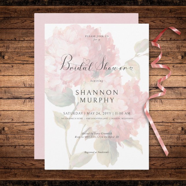 Convite Chá de panela de Hydrangea Blush Moderno cor-de-ro (Modern Pink Blush Hydrangea Bridal Shower Invitation)
