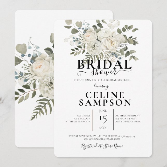 Convite Chá de panela de Ilustração de Buquê de Casamento  (Frente/Verso)