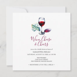 Convite Chá de panela de Ilustração de Vinho e Queijo