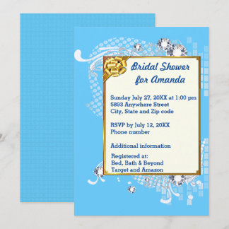 Convite Chá de panela de Imagem de Frame & Diamantes Azul
