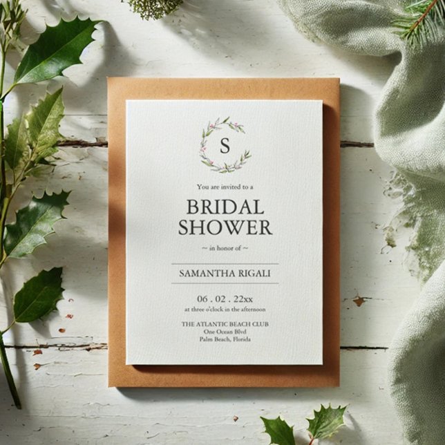 Convite Chá de panela de inverno com código QR (Bridal shower invitations Christmas botanical line art by Victoria Grigaliunas Do Tell A Belle)