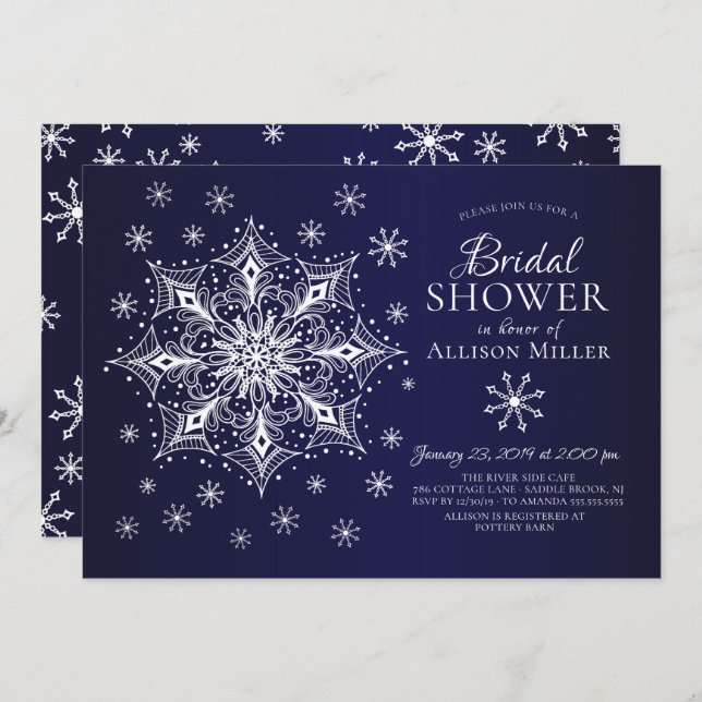 Convite Chá de panela de inverno em floco de neve (Frente/Verso)