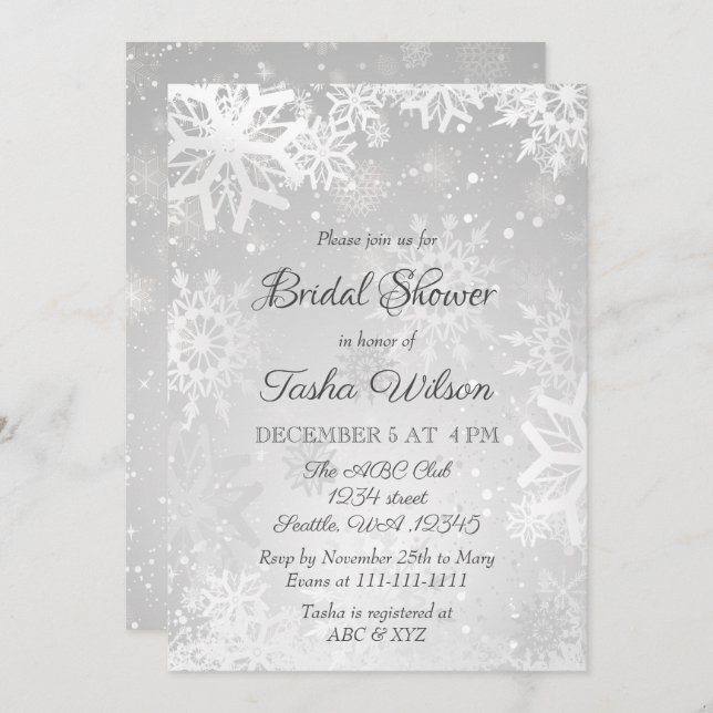 Convite Chá de panela de inverno em Flocos de Neve Pratead (Frente/Verso)