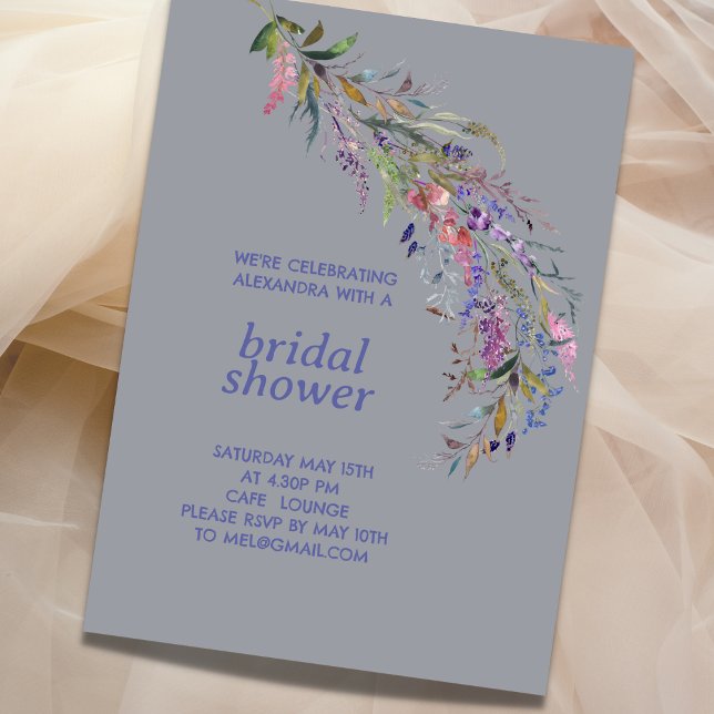 Convite Chá de panela de Jardim de Flor Azul Dusty (Criador carregado)