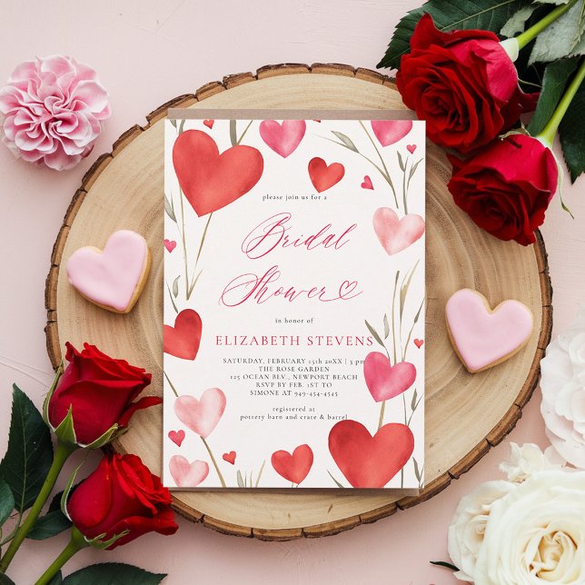 Convite Chá de panela de Jardim do Coração Sísico namorado (valentine bridal shower invitations whimsical hearts watercolor elegant modern love garden party)