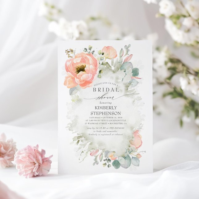 Convite Chá de panela de Jardim Elegante Boho Peach (Floral Romantic Bridal Shower Invitations)