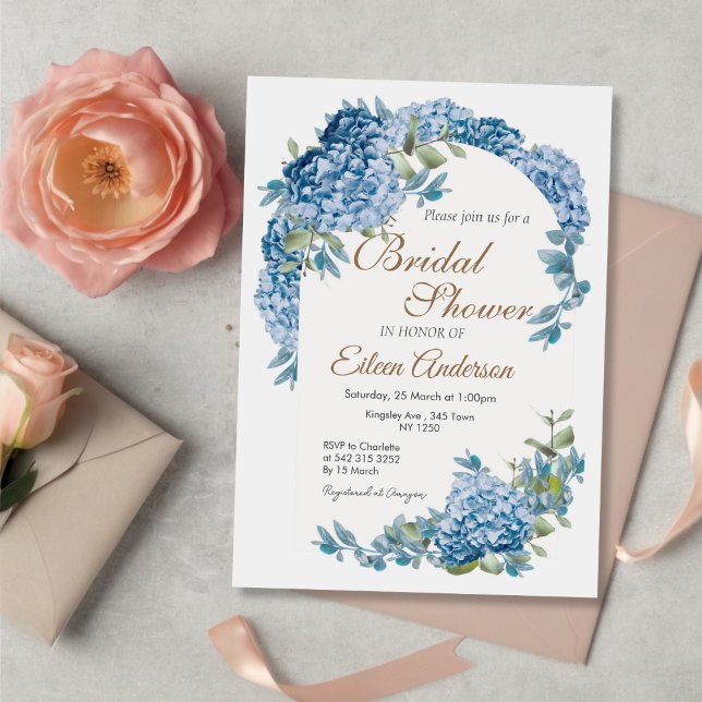 Convite Chá de panela de Jardim Floral Azul (Blue Floral Garden Bridal Shower invitation)