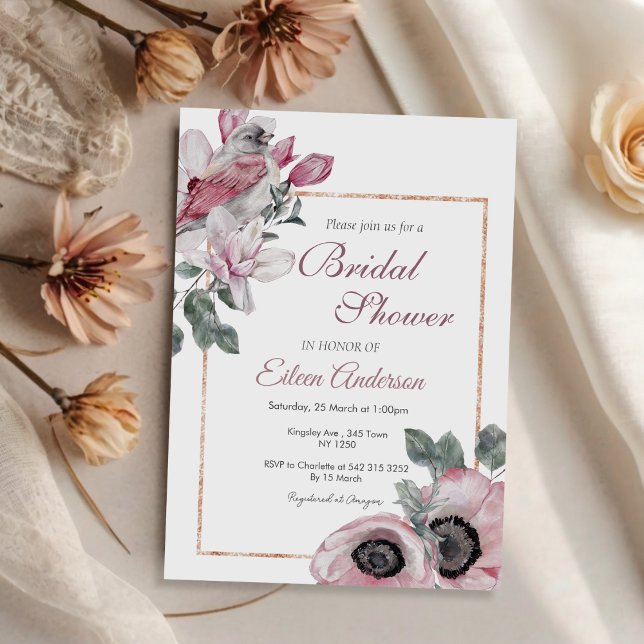Convite Chá de panela de Jardim Floral Rosa (Pink Floral Garden Bridal Shower invitation)