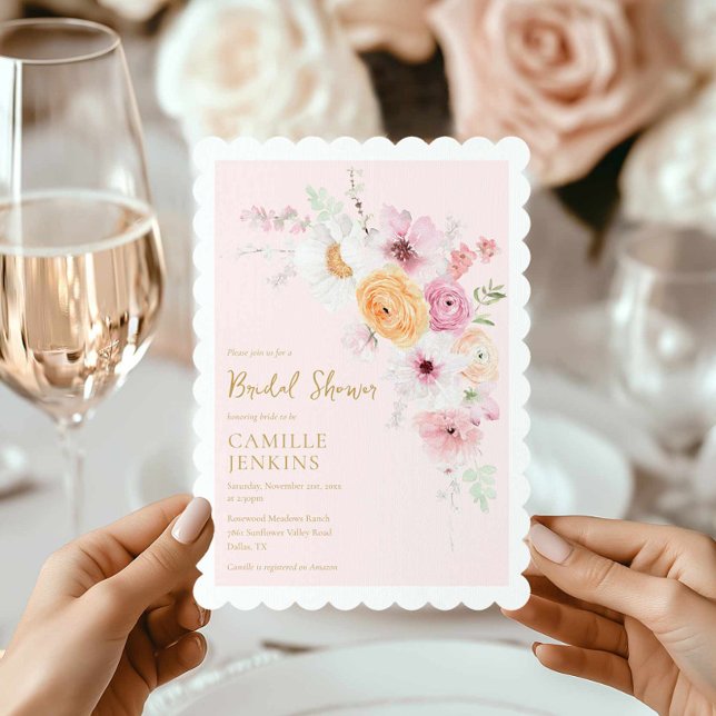 Convite Chá de panela de Jardim Floral Rosa (Pink Floral Garden Bridal Shower Invite)