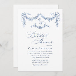 Convite Chá de panela de Jardim Toile Francês Azul Elegant