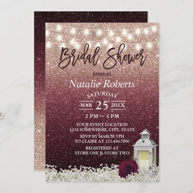 Convite Chá de panela de Lanterna Branca Dourada da Borgon (Frente/Verso)